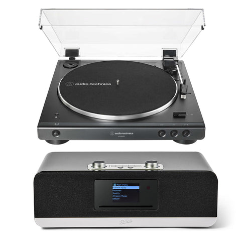 Audio Technica AT-LP60XBT Fully Automatic Bluetooth Wireless Turntable with Roberts Stream 67L All In One Smart Music System Black