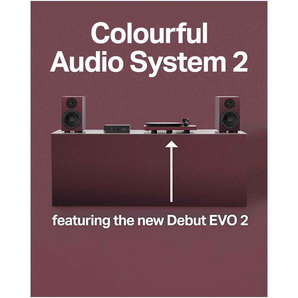 Pro-Ject Colourful Audio System 2 with Debut EVO 2 Turntable MaiA S3 Amplifier and Speaker Box 5 S2 Speakers - Satin Wine Red
