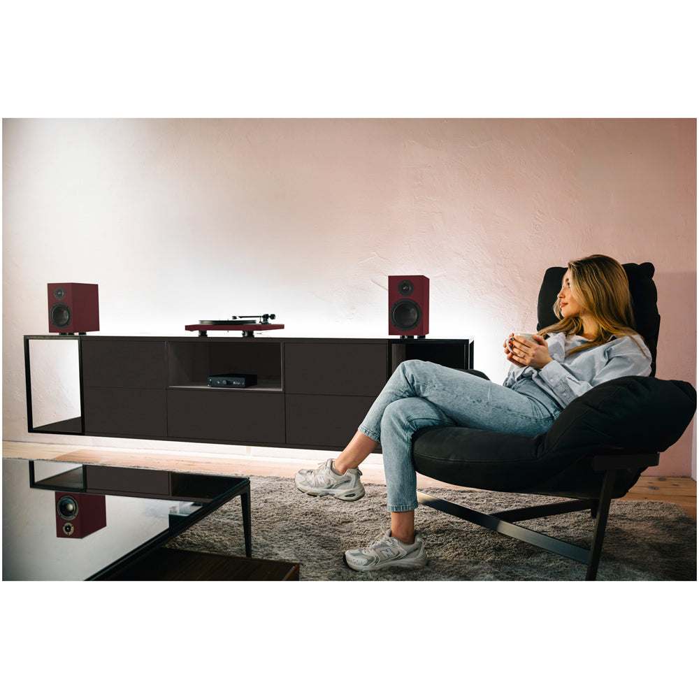 Pro-Ject Colourful Audio System 2 with Debut EVO 2 Turntable MaiA S3 Amplifier and Speaker Box 5 S2 Speakers - Satin Wine Red