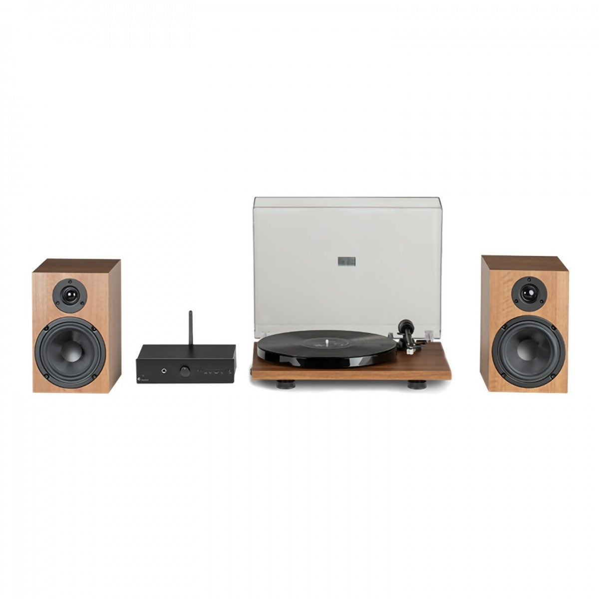 Pro-Ject Stereo Set E1 All-In-One Hi-Fi Set including E1 Turntable with Stereo Box E Integrated Amp and Speaker Box 5E Speakers - Walnut