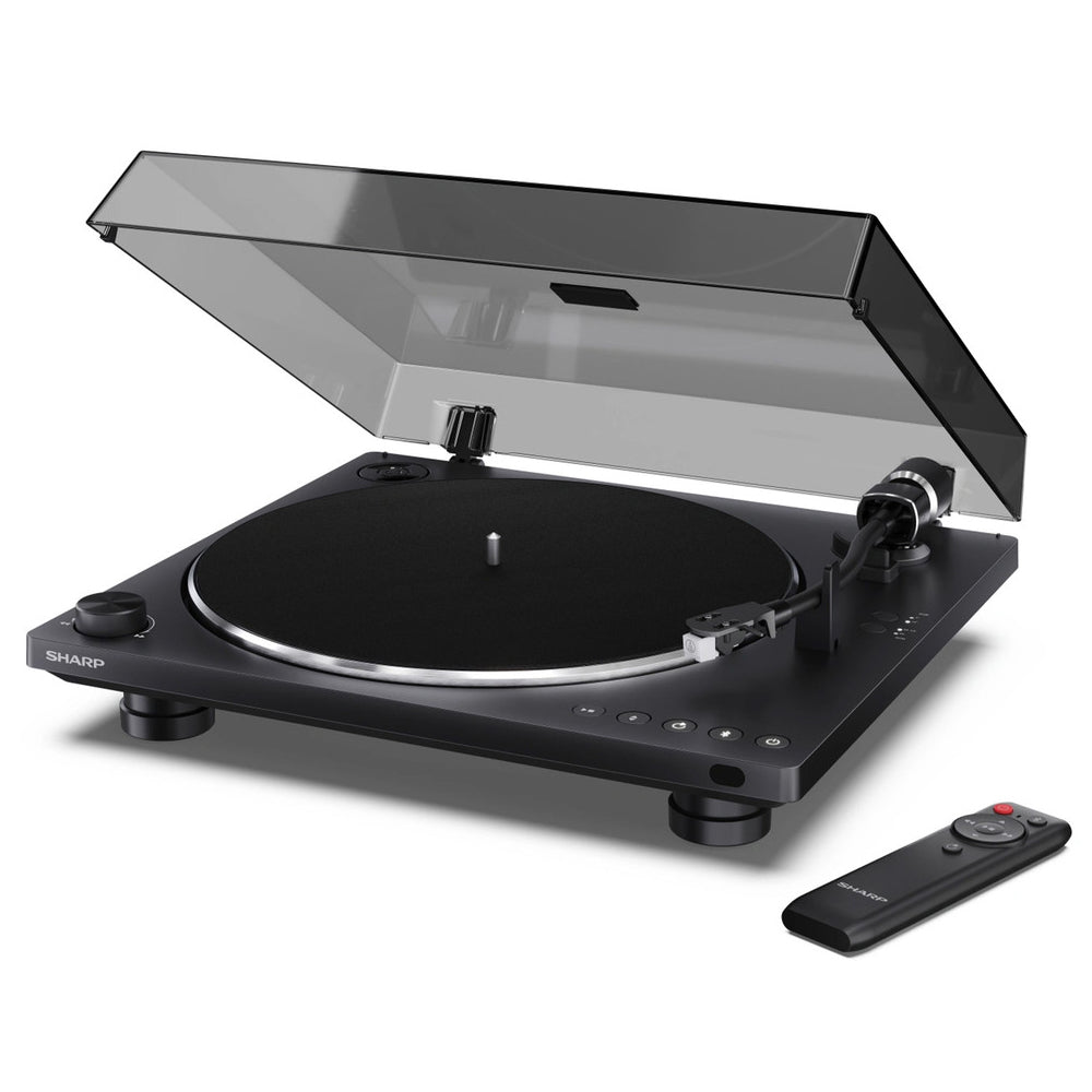 Sharp RP-TT100 Fully Automatic Bluetooth Turntable with CP-SS30 BK Active Bookshelf Speakers Pair - Black