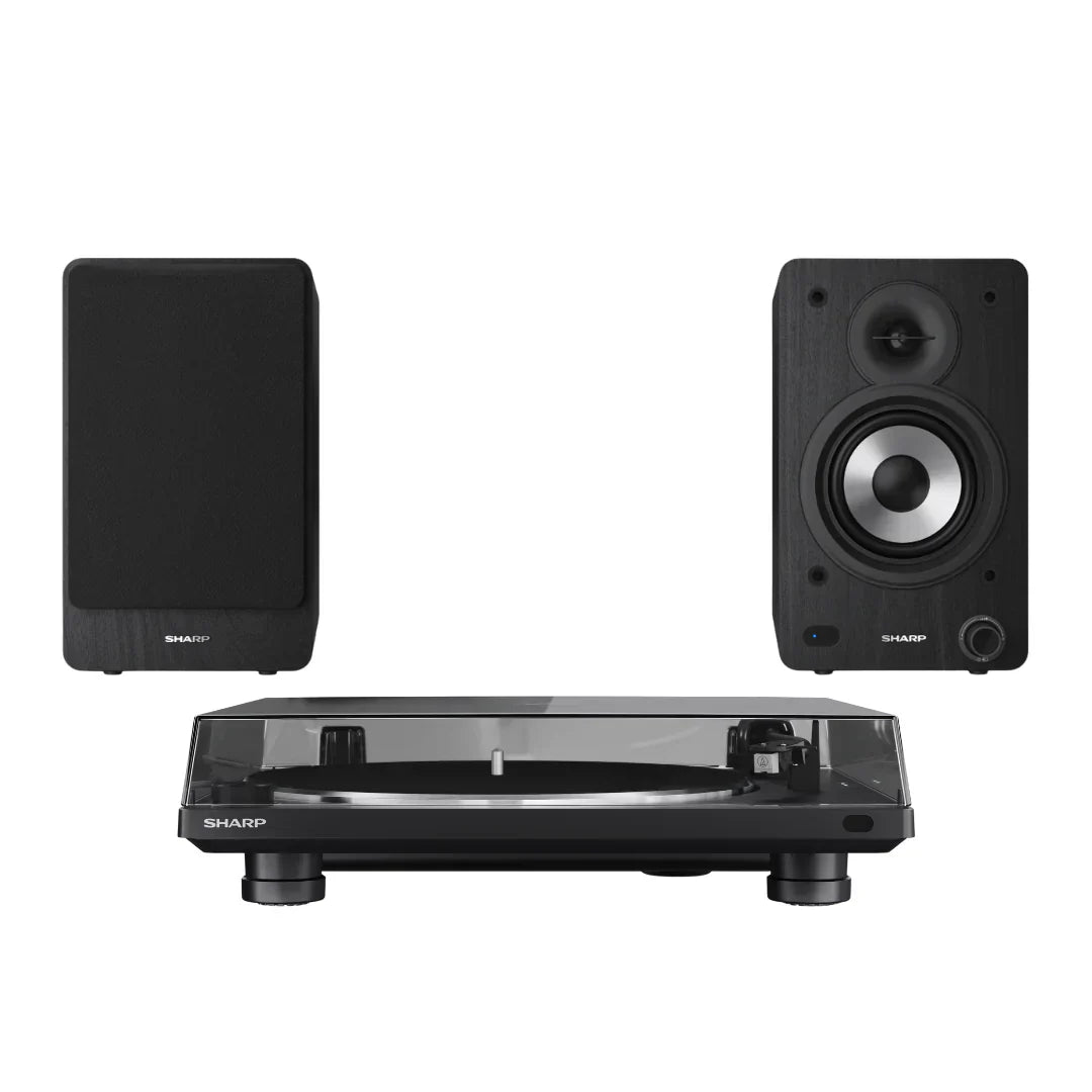 Sharp RP-TT100 Fully Automatic Bluetooth Turntable with CP-SS30 BK Active Bookshelf Speakers Pair - Black