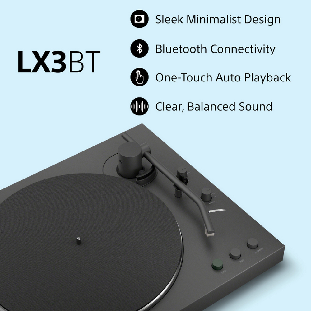 Sony PSLX3BT.CEK Belt Drive Wireless Bluetooth Turntable with Auto Playback Dark Grey
