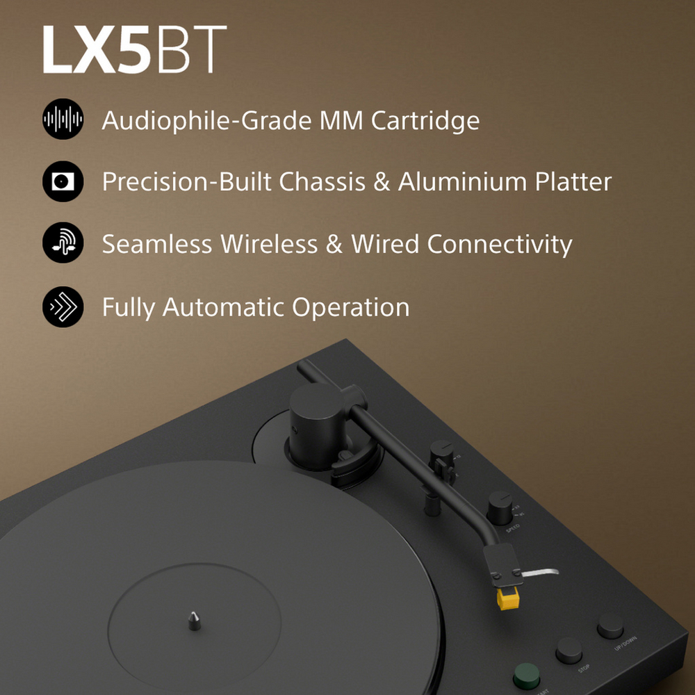 Sony PSLX5BT.CEK Fully Automatic Belt Drive Wireless Bluetooth Turntable with Auto Playback Pure Black